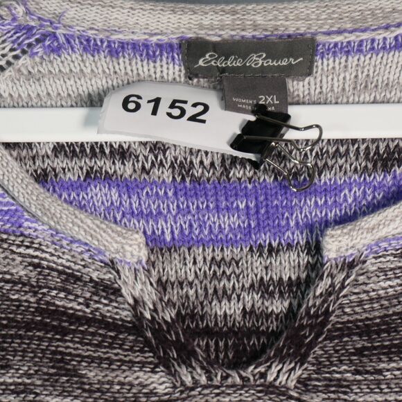 Eddie Bauer Tunic Sweater Women 2X Purple Gray Stripe Normcore Elevated Basics - Picture 7 of 7